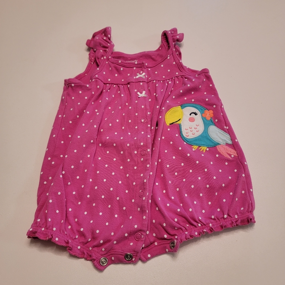 Carter's 6 month pink toucan polka dot tank top romper